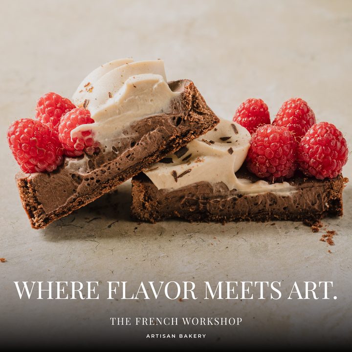 Where flavor meets art: a chocolate and raspberry pastry at The French Workshop